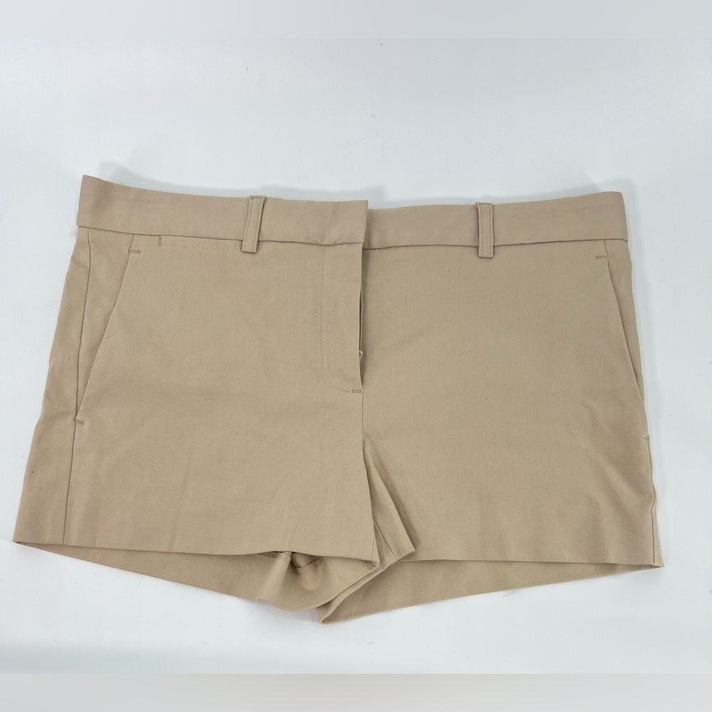 Theory Tan Khaki Bennie Tailored Shorts Pockets Preppy 6 Six - Picture 2 of 11